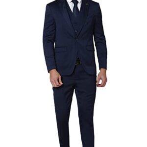 Polyester Blend Men Navy Three Piece Suit Business Vest (PIS3SNSFY35021 40)